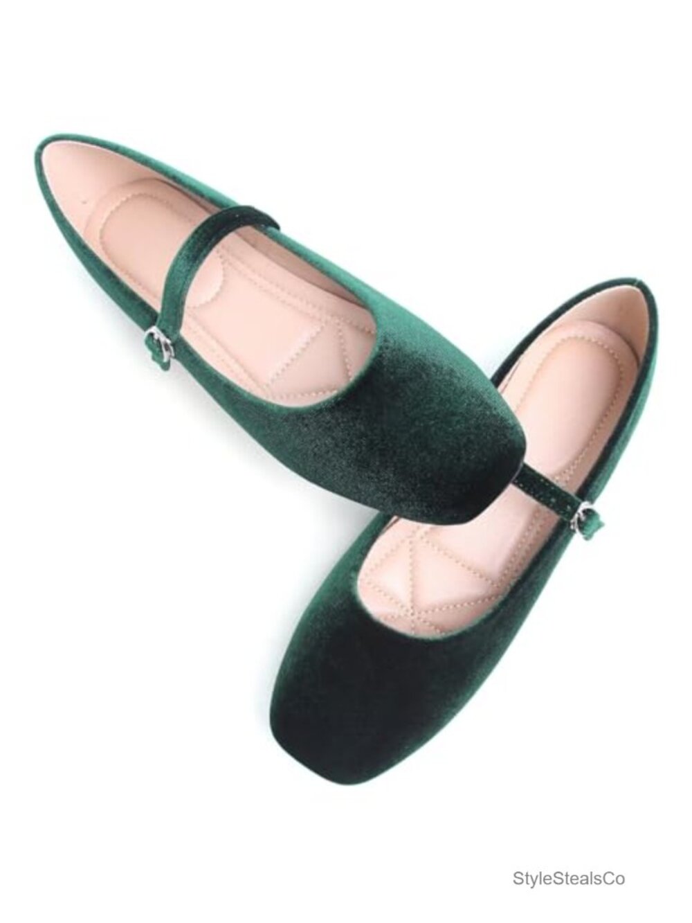 Women's Square Toe Ballet Flats Slip-On Loafers with Ankle Strap